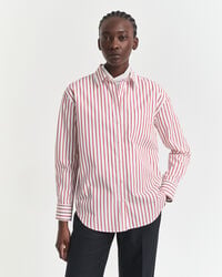 camisa clássica listrada em popeline com modelagem relaxada - cor ferrugem moderna
