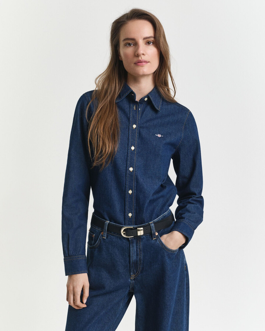 camisa jeans de corte regular - azul escuro