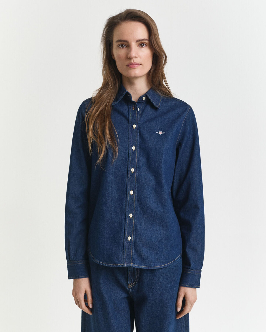 camisa jeans de corte regular - azul escuro