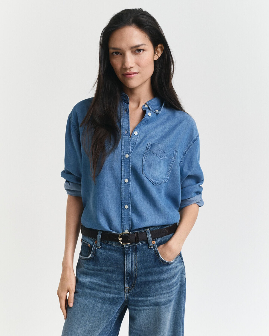 camisa Índigo de corte relaxado - Índigo claro