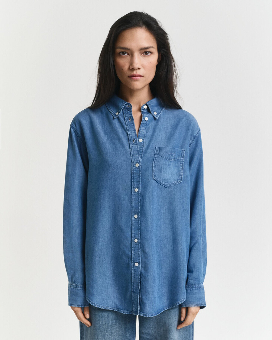 camisa Índigo de corte relaxado - Índigo claro