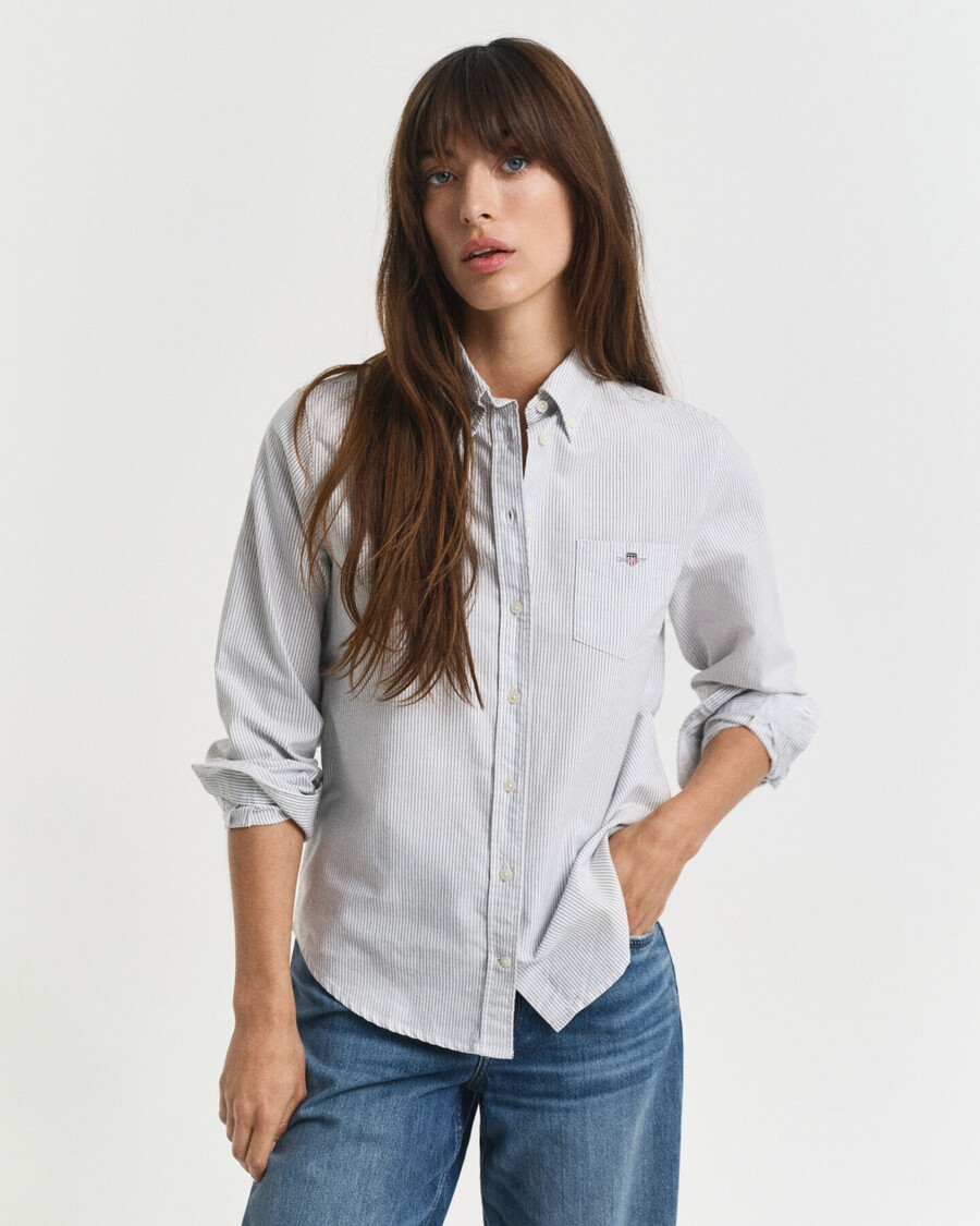 camisa oxford clássica listrada de corte regular - azul clássico