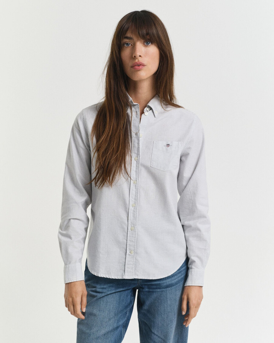 camisa oxford clássica listrada de corte regular - azul clássico