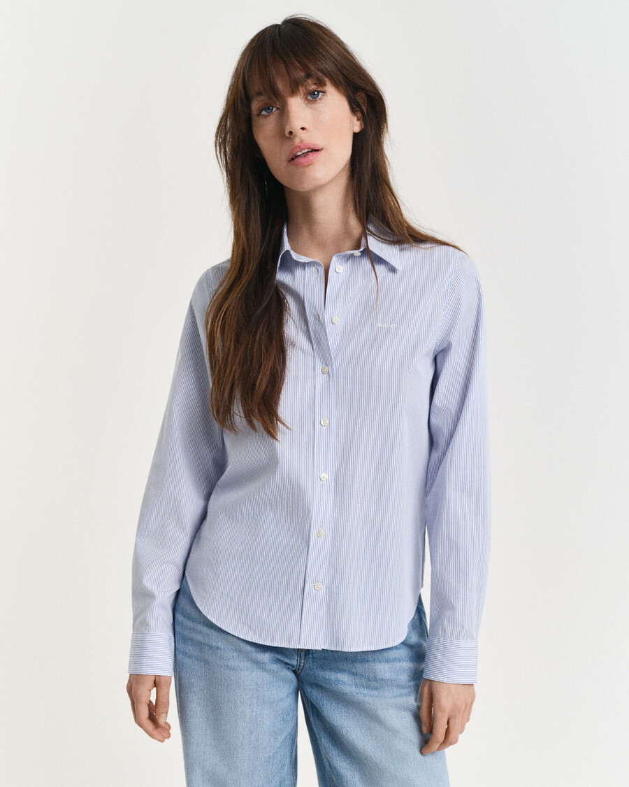camisa listrada clássica de popeline com corte regular - azul perfeito