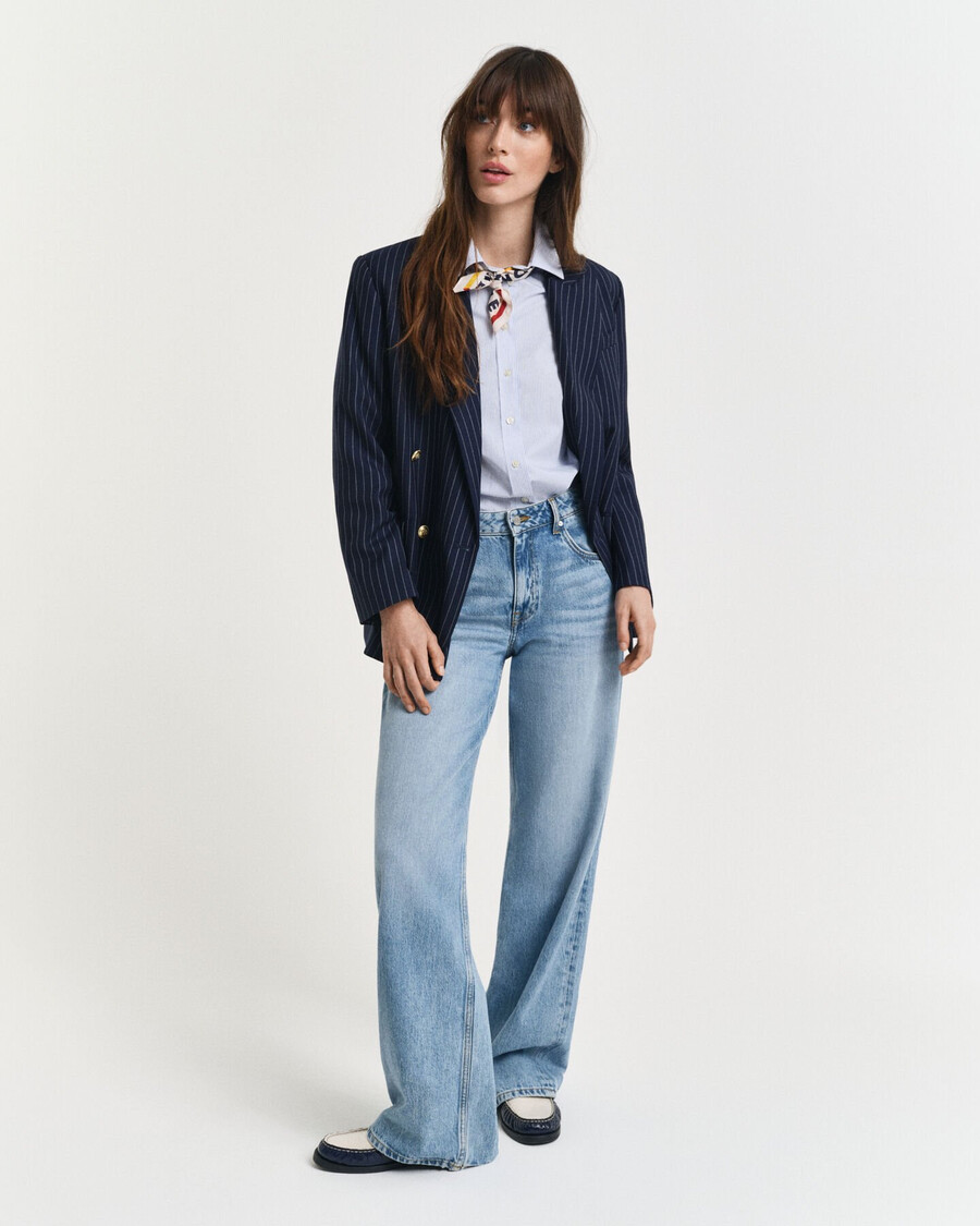 camisa listrada clássica de popeline com corte regular - azul perfeito