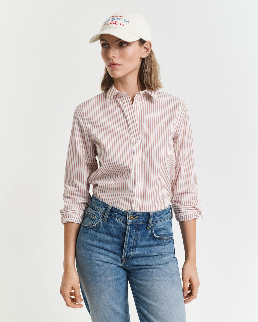 camisa listrada clássica de popeline com corte regular - salmão