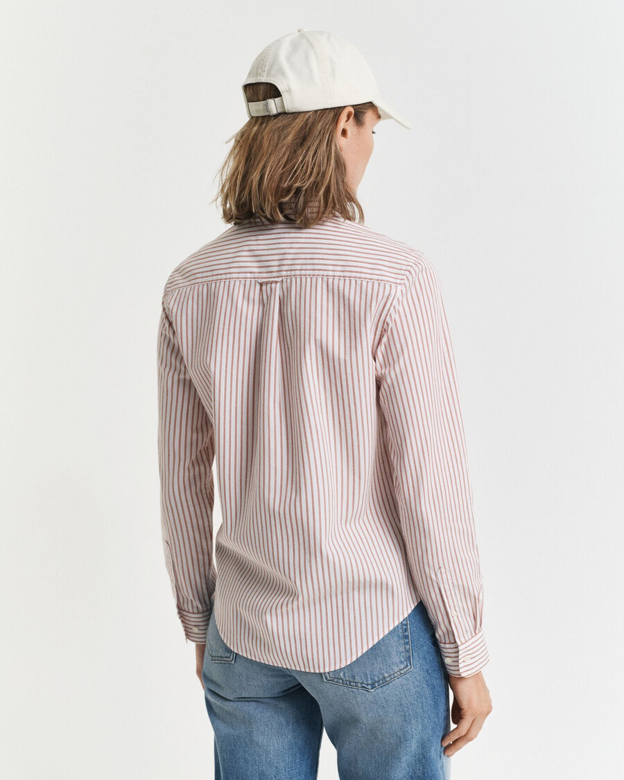 camisa listrada clássica de popeline com corte regular - salmão