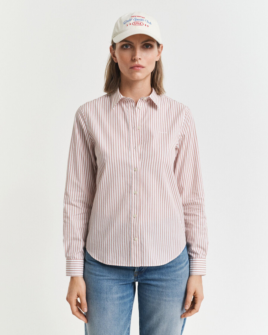 camisa listrada clássica de popeline com corte regular - salmão