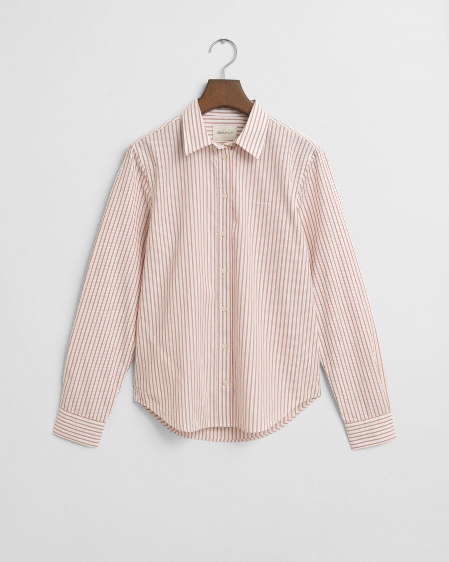 camisa listrada clássica de popeline com corte regular - salmão