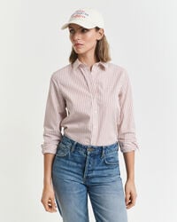 camisa listrada clássica de popeline com corte regular - salmão