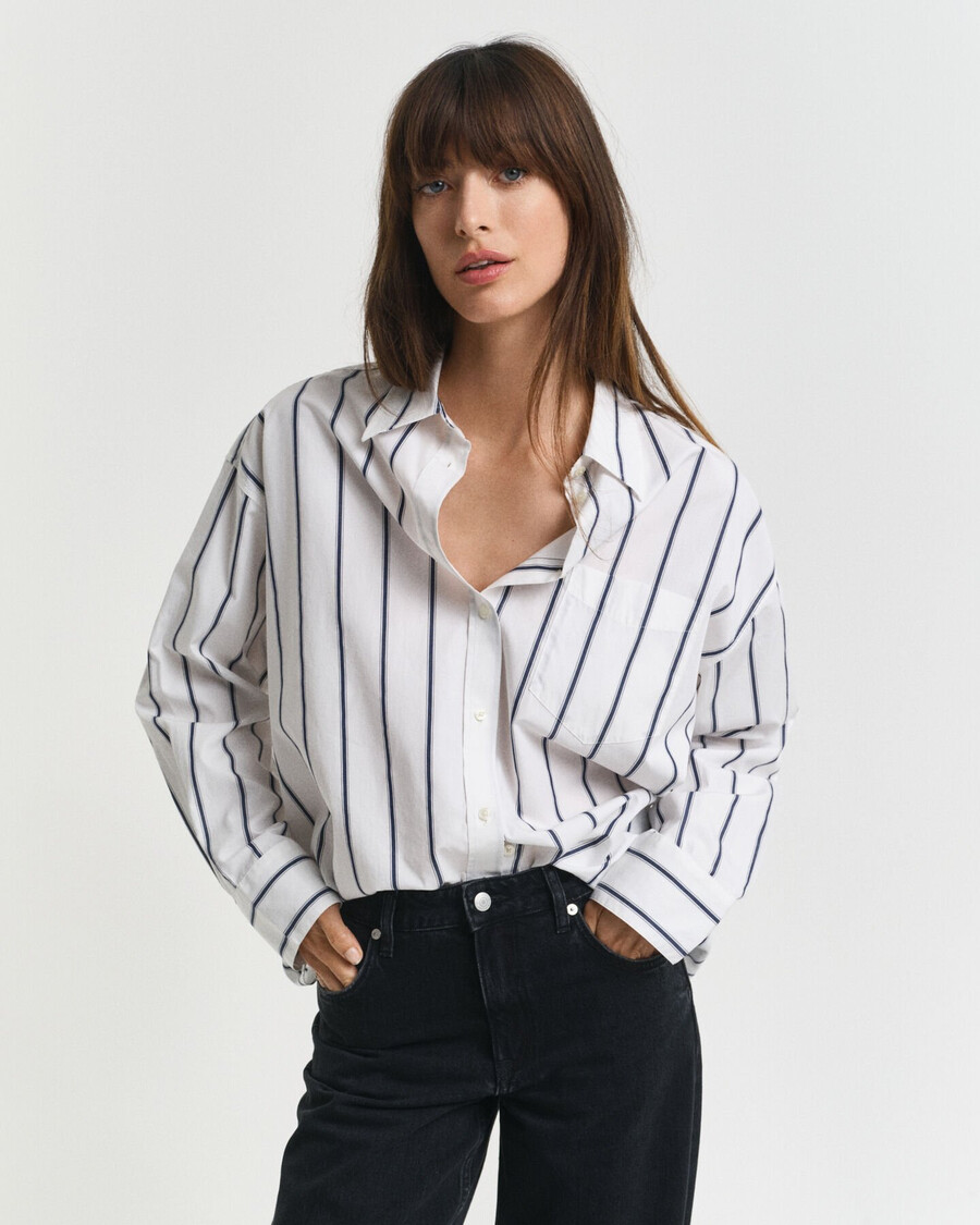 camisa clássica oversized listrada em popeline - azul persa
