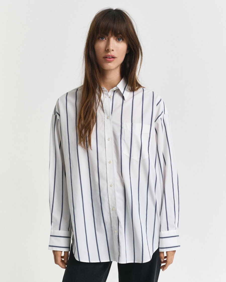 camisa clássica oversized listrada em popeline - azul persa