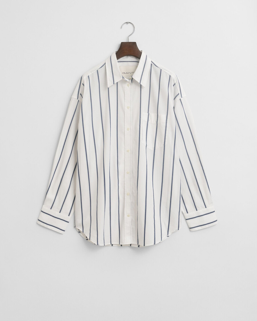 camisa clássica oversized listrada em popeline - azul persa