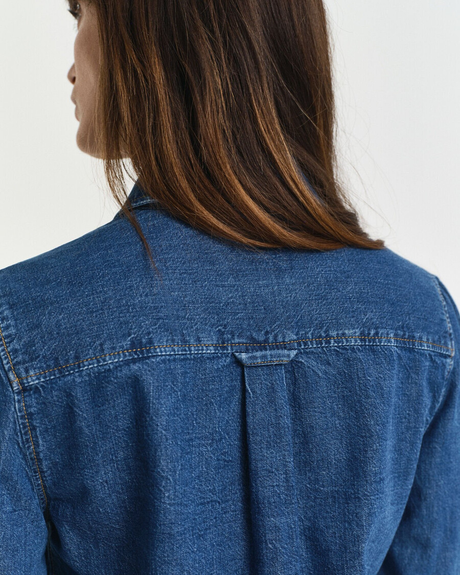 camisa jeans de manga bufante com modelagem regular - Índigo