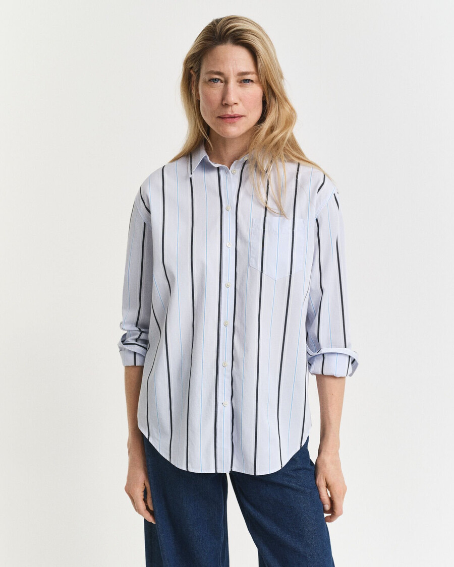 camisa clássica listrada em popeline com modelagem relaxada - azul claro