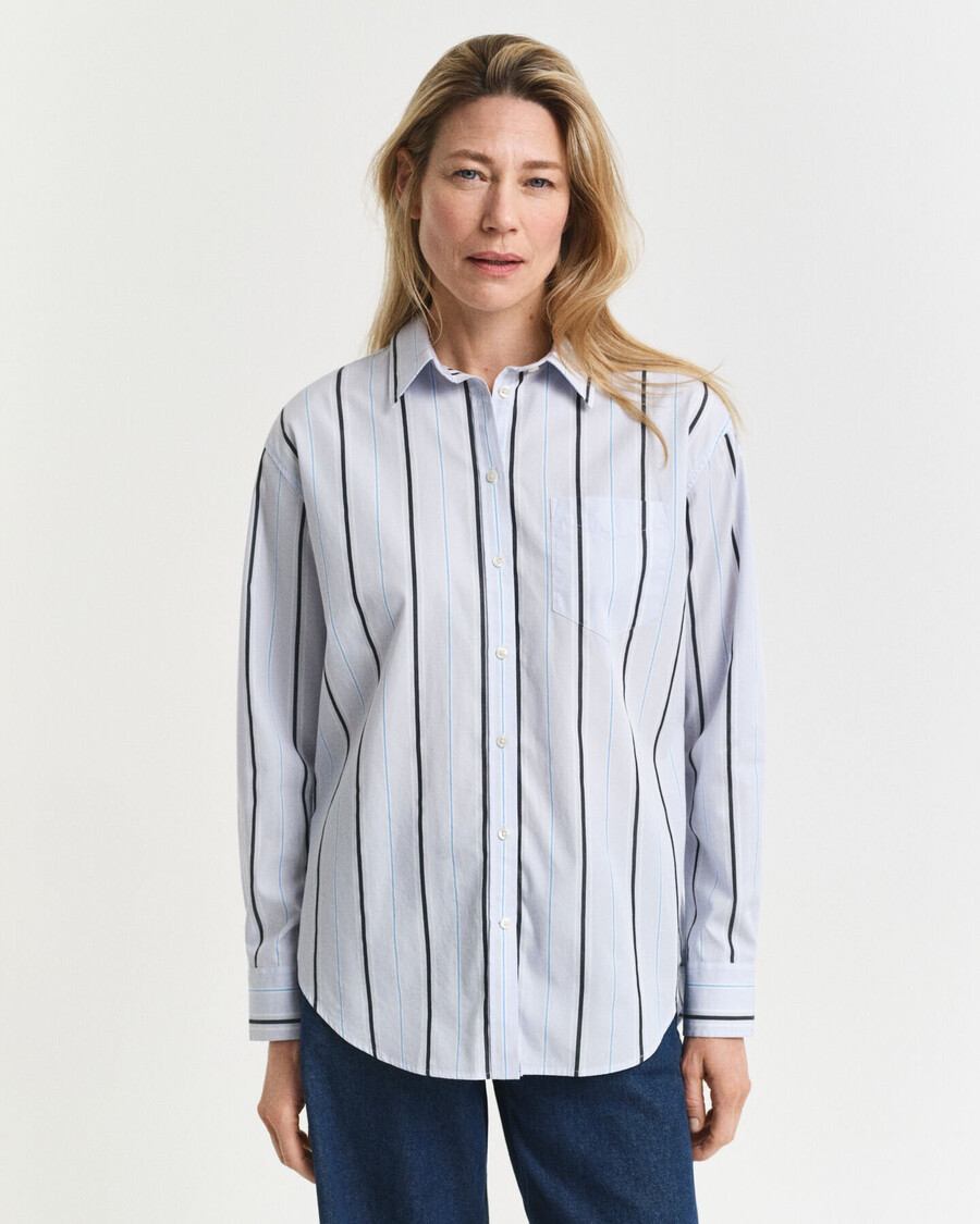 camisa clássica listrada em popeline com modelagem relaxada - azul claro