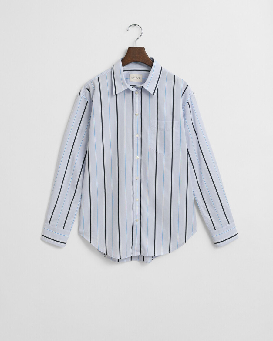 camisa clássica listrada em popeline com modelagem relaxada - azul claro