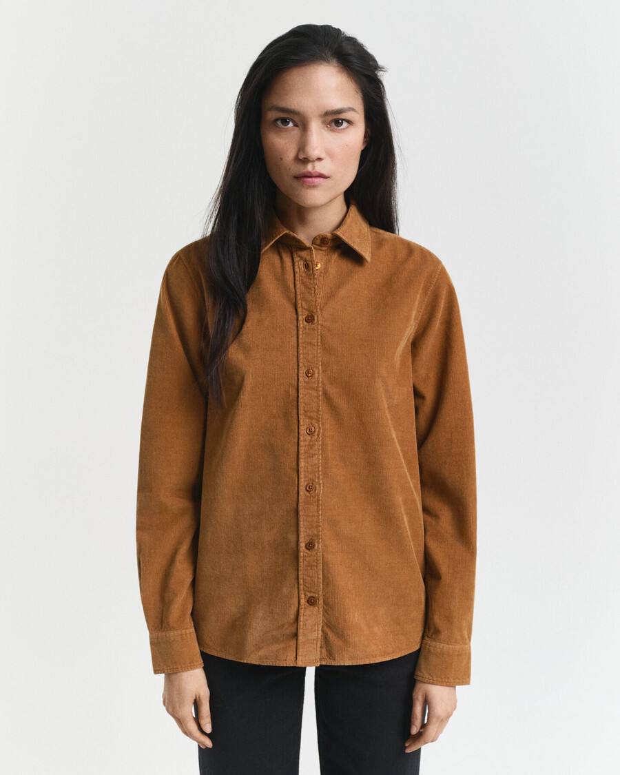 camisa de veludo cotelê de corte regular - marrom whisky