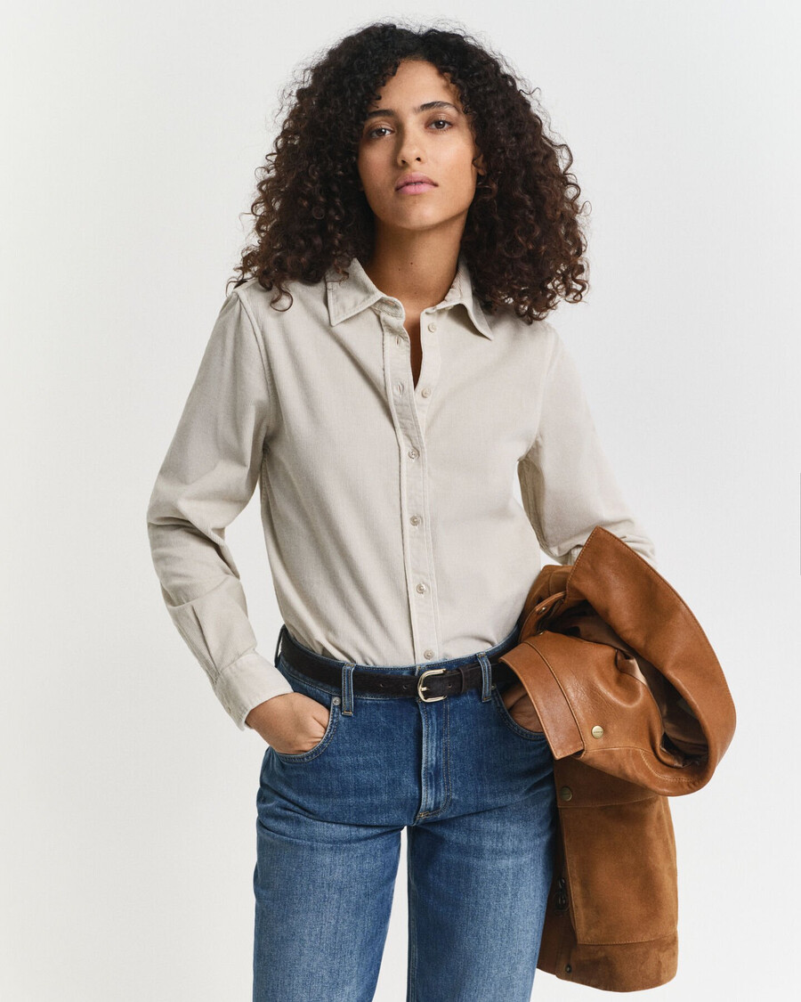 camisa de veludo cotelê de corte regular - cor bege