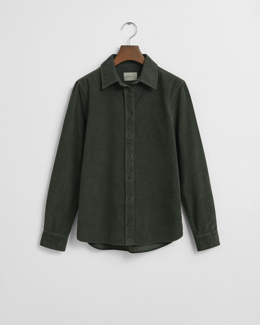 camisa de veludo cotelê de corte regular - verde musgo escuro