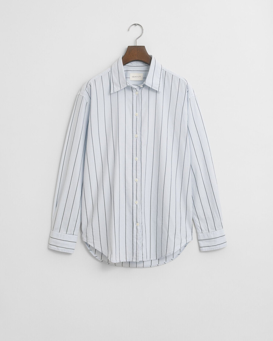 camisa oxford listrada de luxo com modelagem relaxada - azul claro