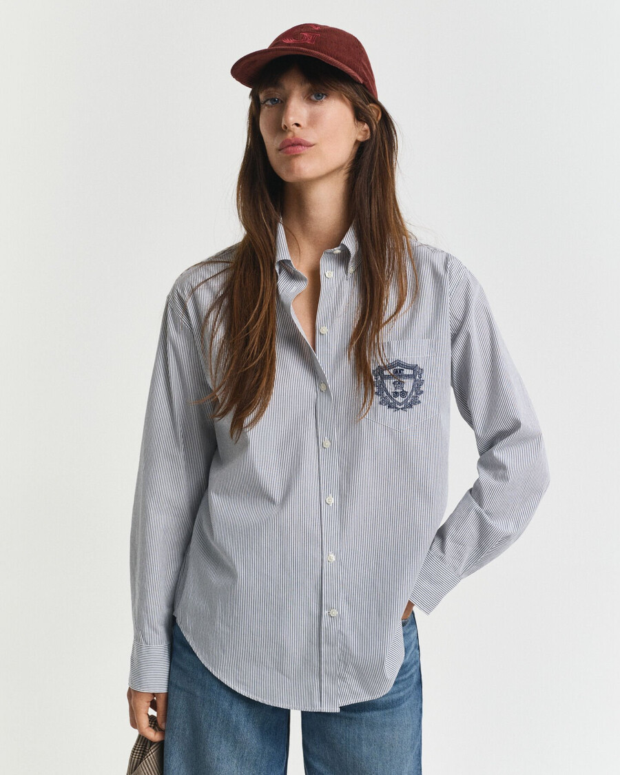 camisa clássica de popeline com estampa e modelagem relaxada - azul persa