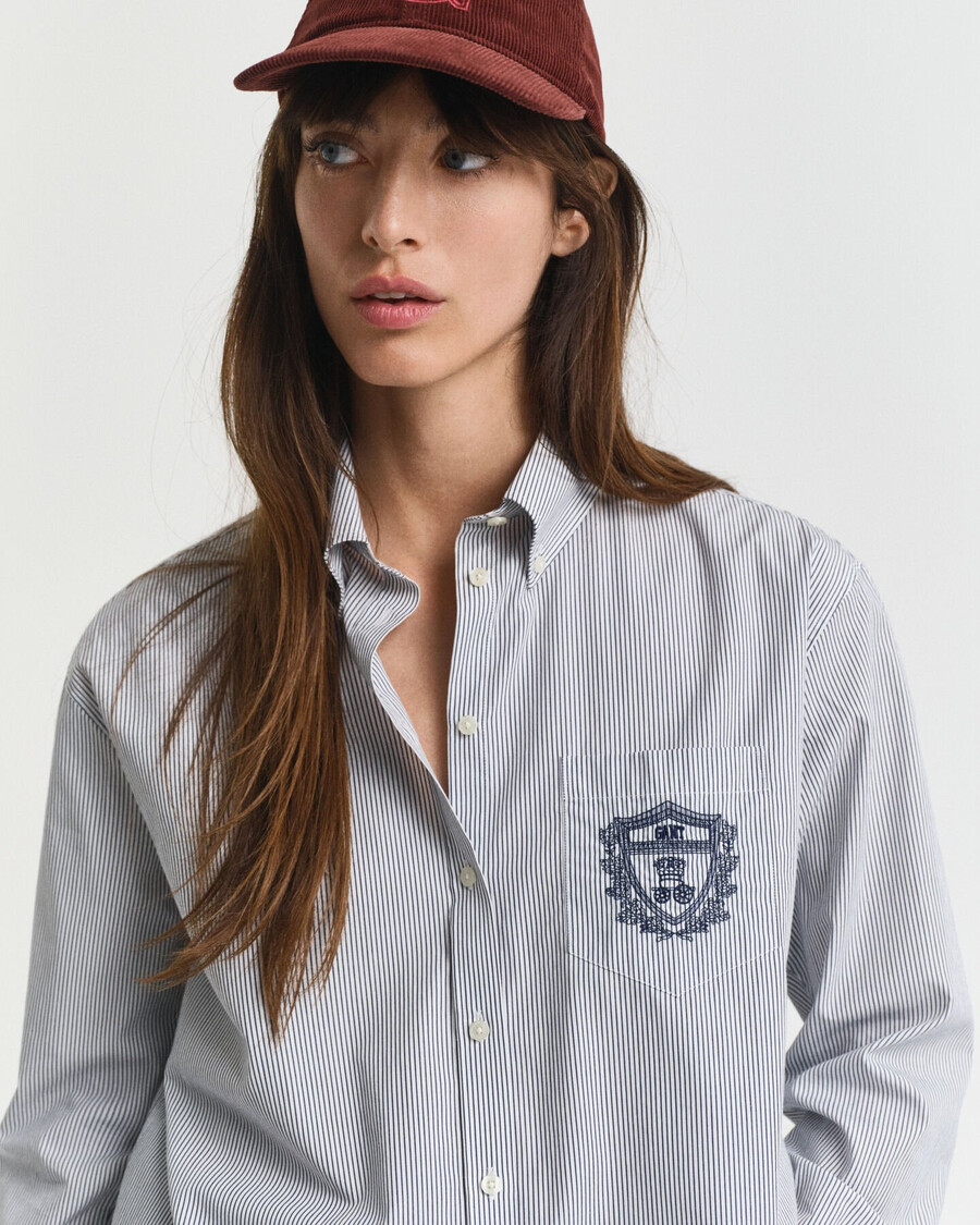 camisa clássica de popeline com estampa e modelagem relaxada - azul persa