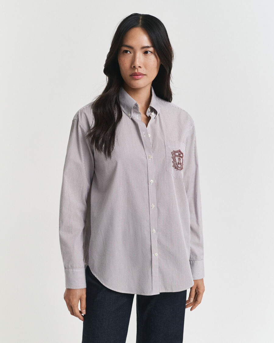 camisa clássica de popeline com estampa e modelagem relaxada - vinho ameixa