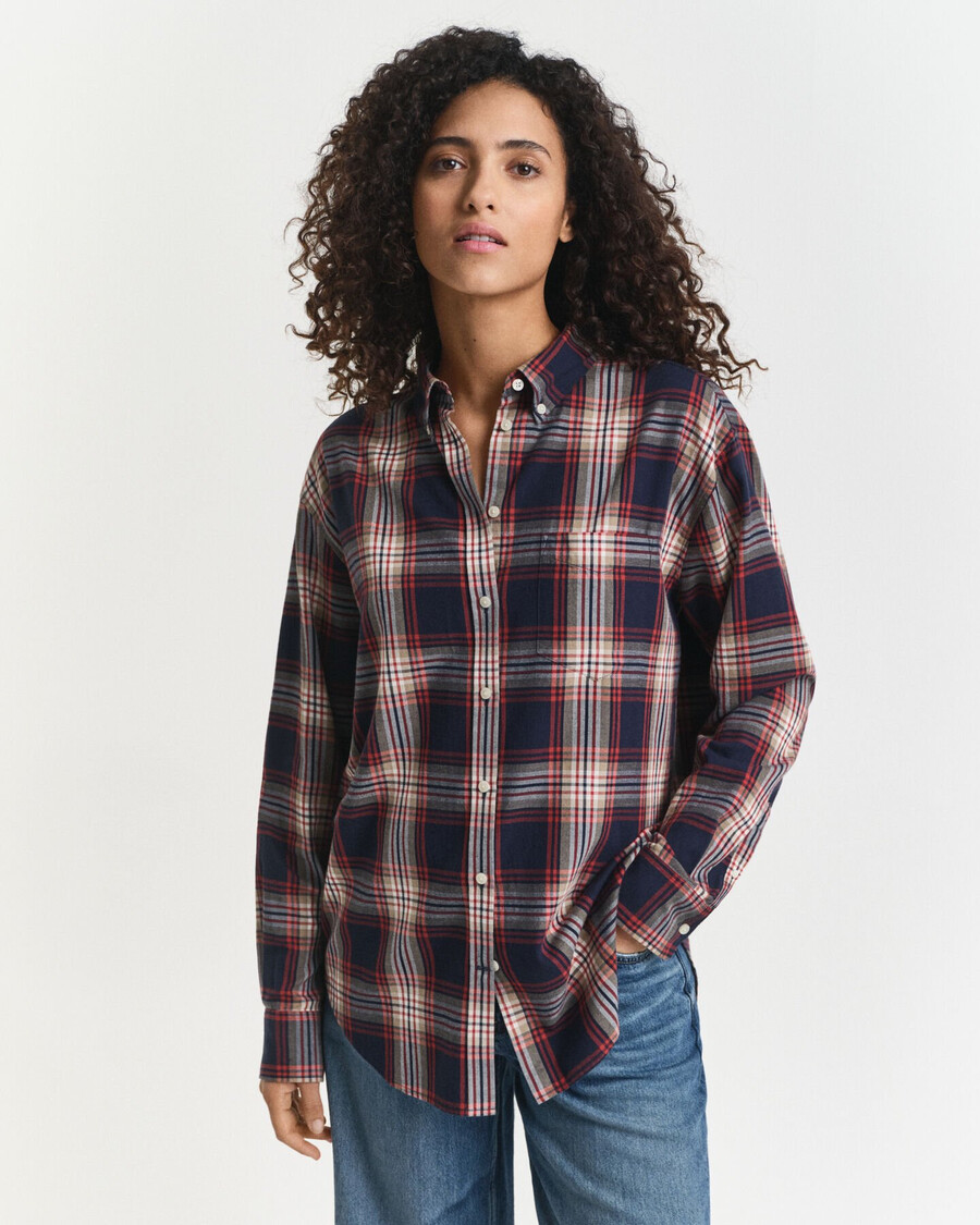 camisa de flanela xadrez de corte relaxado - azul noite