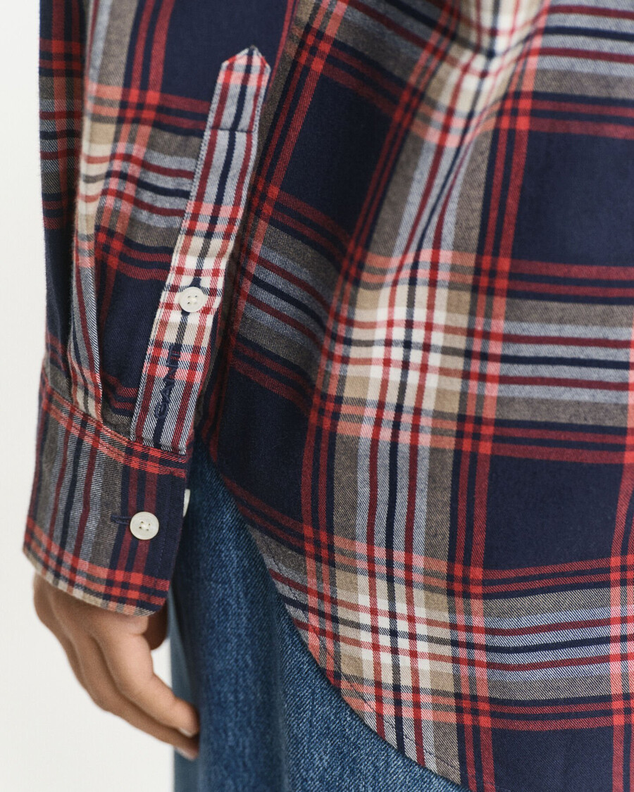 camisa de flanela xadrez de corte relaxado - azul noite