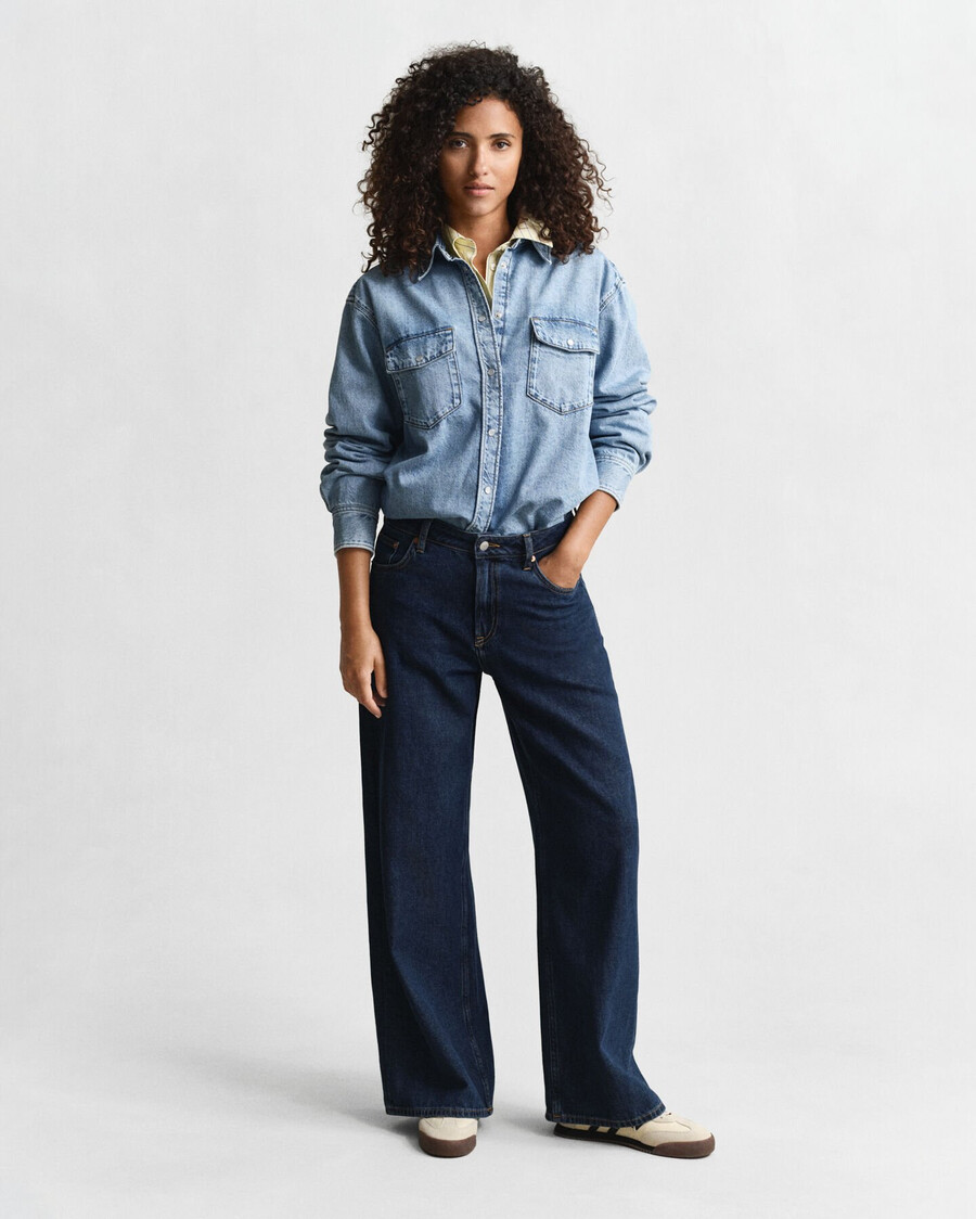 camisa jeans de corte relaxado - azul médio com efeito desgastado