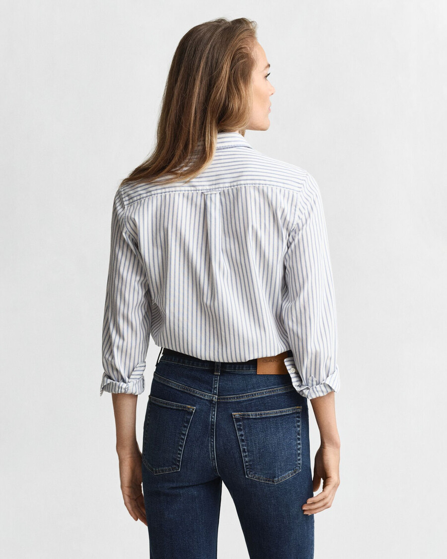 camisa listrada de popeline com corte regular - cor creme