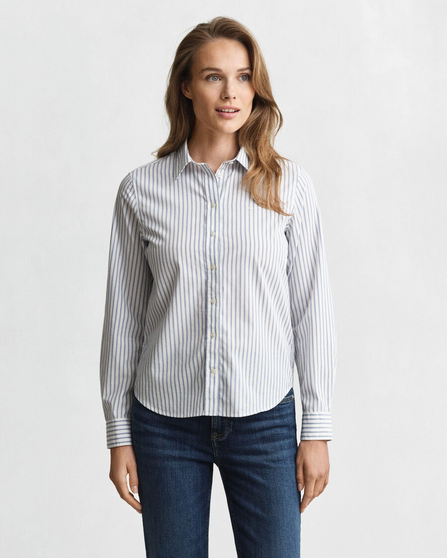 camisa listrada de popeline com corte regular - cor creme