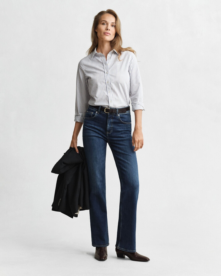 camisa listrada de popeline com corte regular - cor creme