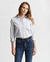 camisa listrada de popeline com corte regular - cor creme