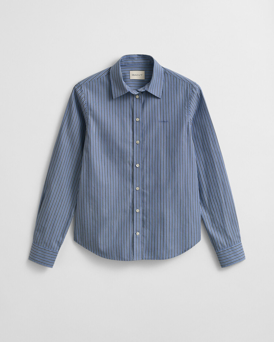camisa listrada de corte regular em popeline - jeans desbotado