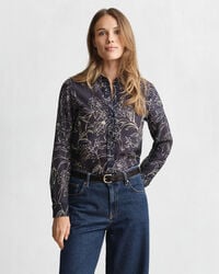 camisa de algodão e seda com estampa floral e modelagem regular - azul noite
