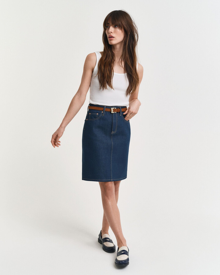 saia jeans - azul médio
