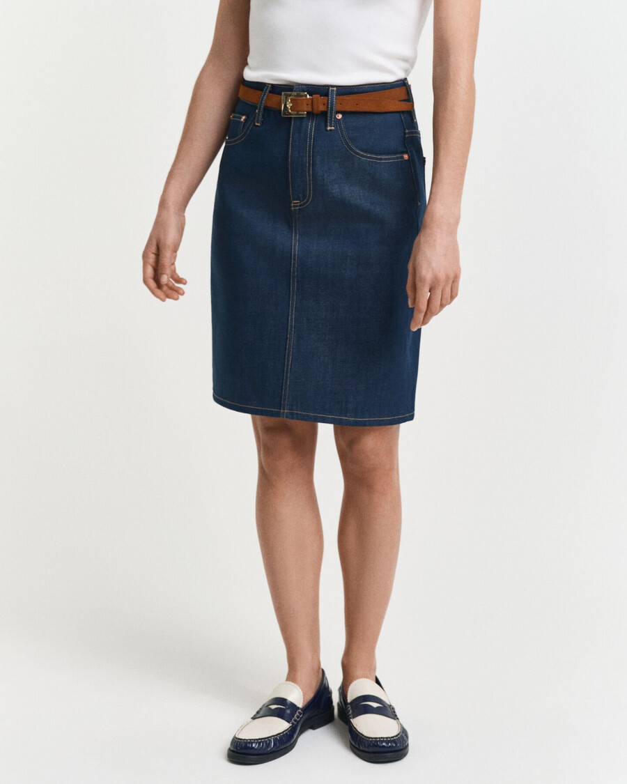 saia jeans - azul médio