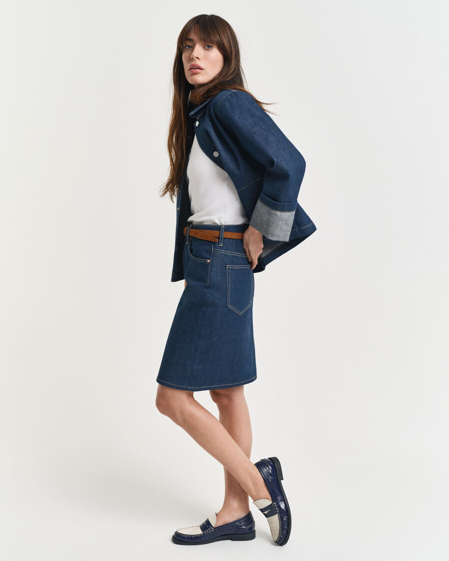 saia jeans - azul médio