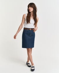 saia jeans - azul médio