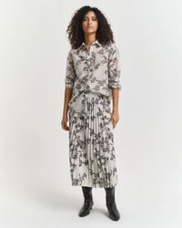 saia midi plissada com estampa de Árvores - verde musgo escuro
