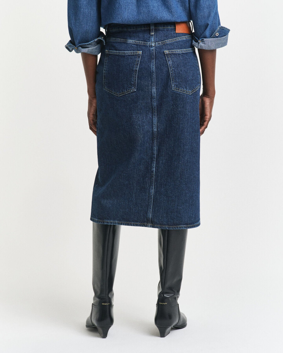 saia midi jeans com botões - azul escuro desbotado