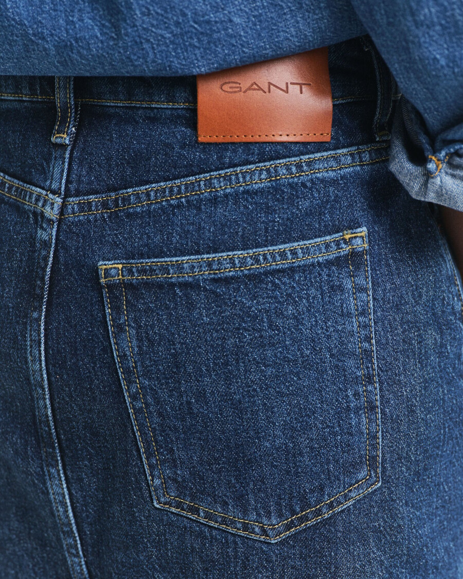 saia midi jeans com botões - azul escuro desbotado