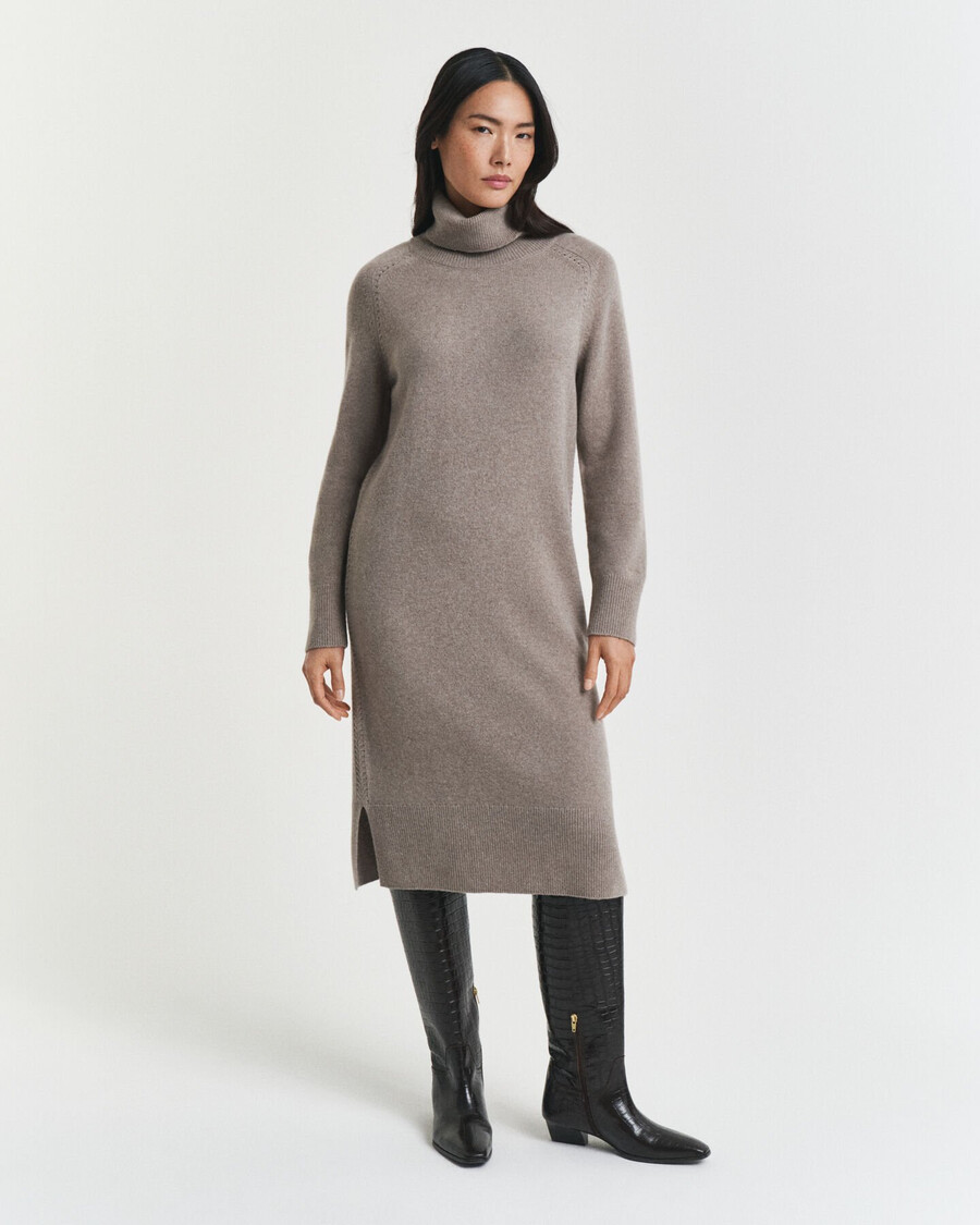 vestido de gola alta com detalhe em tricô - bege taupe
