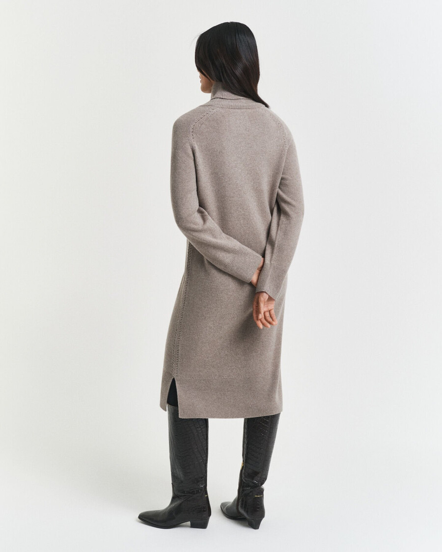 vestido de gola alta com detalhe em tricô - bege taupe
