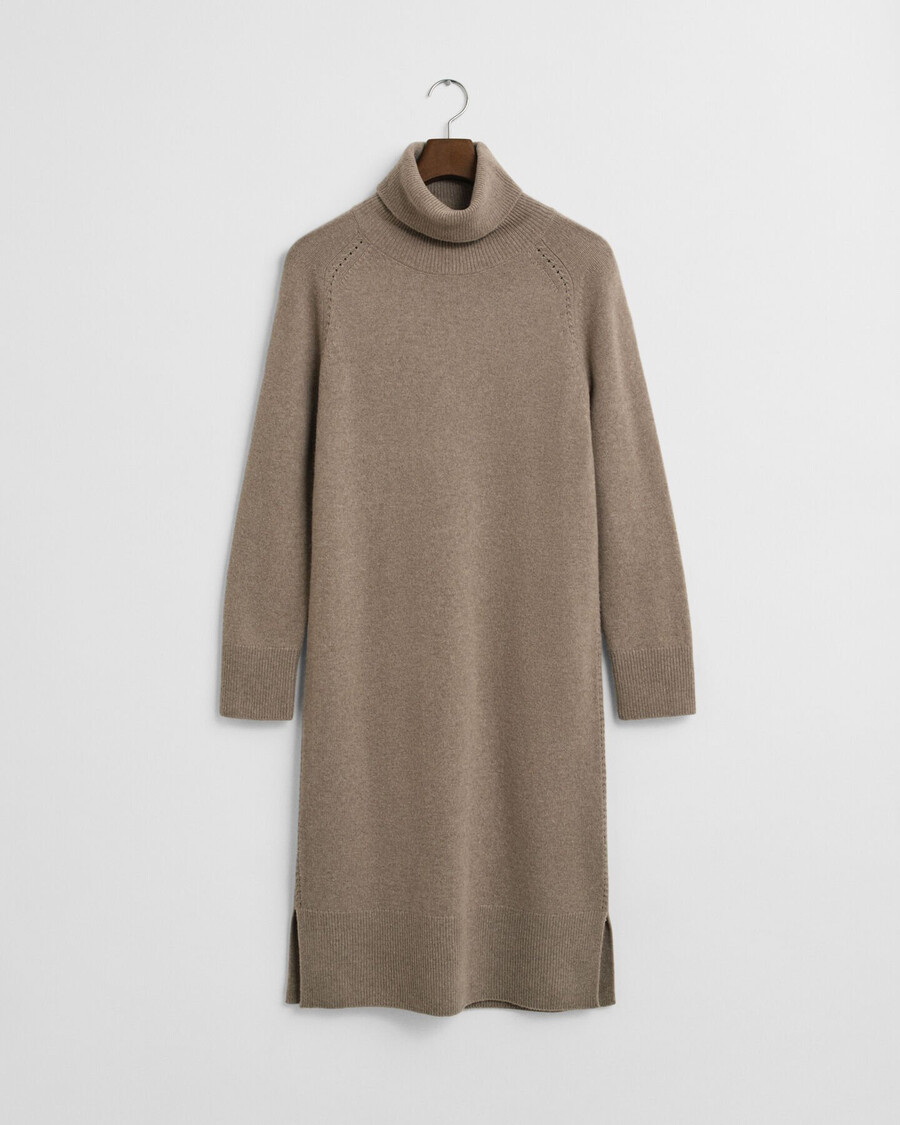 vestido de gola alta com detalhe em tricô - bege taupe