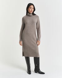 vestido de gola alta com detalhe em tricô - bege taupe