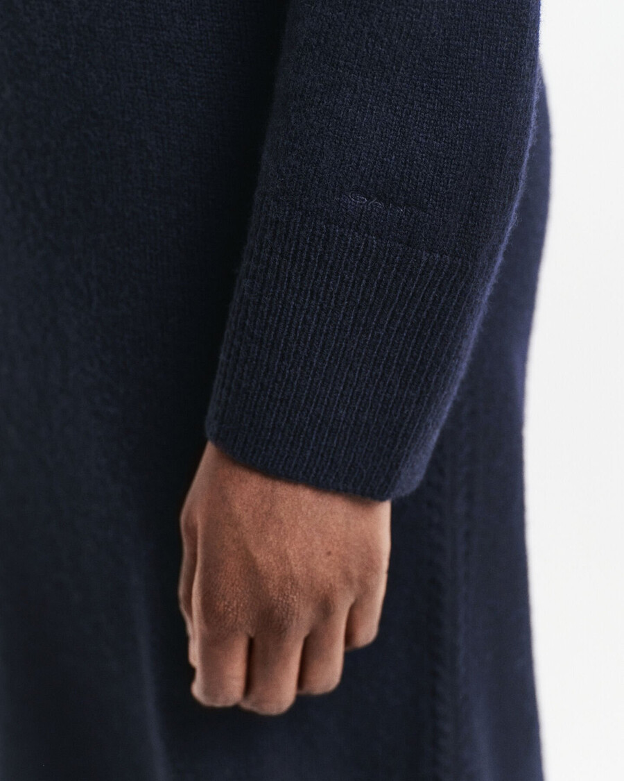 vestido de gola alta com detalhes em tricô - azul noite