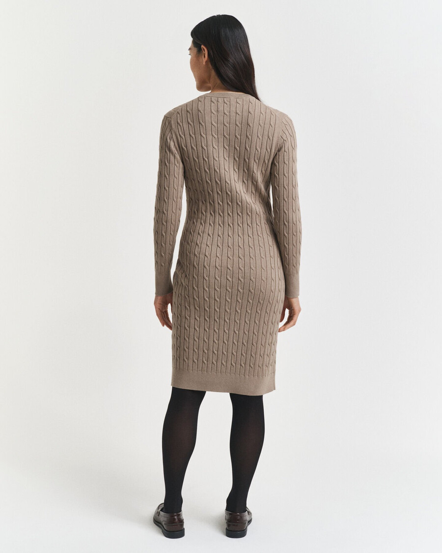 vestido de malha trançada em algodão elástico com gola redonda - bege taupe